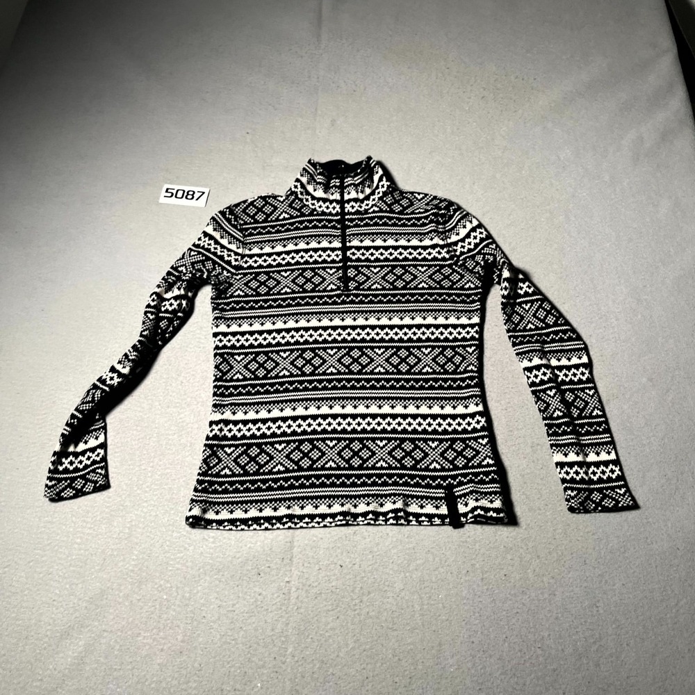 Lauren Ralph‎ Lauren Sweater Womens S Black White Aztec Print Mock Neck 1/4 Zip